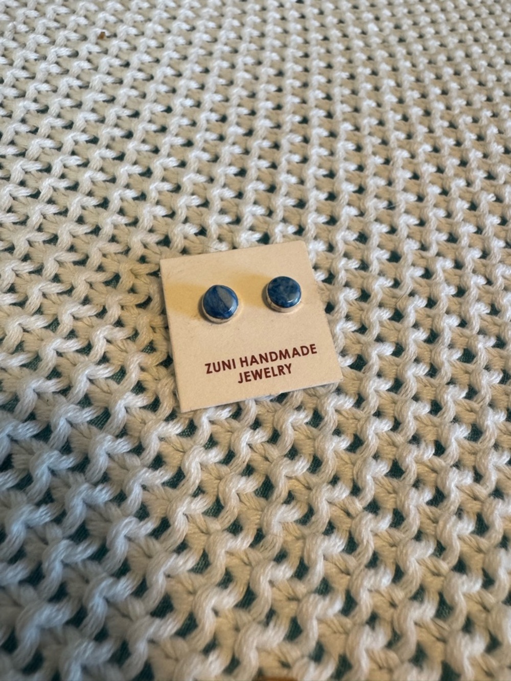 Zuni Handmade Jewelry Blue Stone Stud Earrings